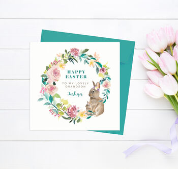 Floral Wreath Grandaughter Or Grandson Easter Card, 2 of 2