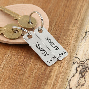 10th Anniversary Numerals Pair Of Personalised Keyrings, 6 of 6