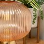 Elegant Battery Powered Amber Ridged Glass Table Lamp With Brass Base, thumbnail 5 of 5