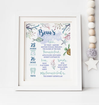 Personalised Blue Baby First Birthday Print, 2 of 3