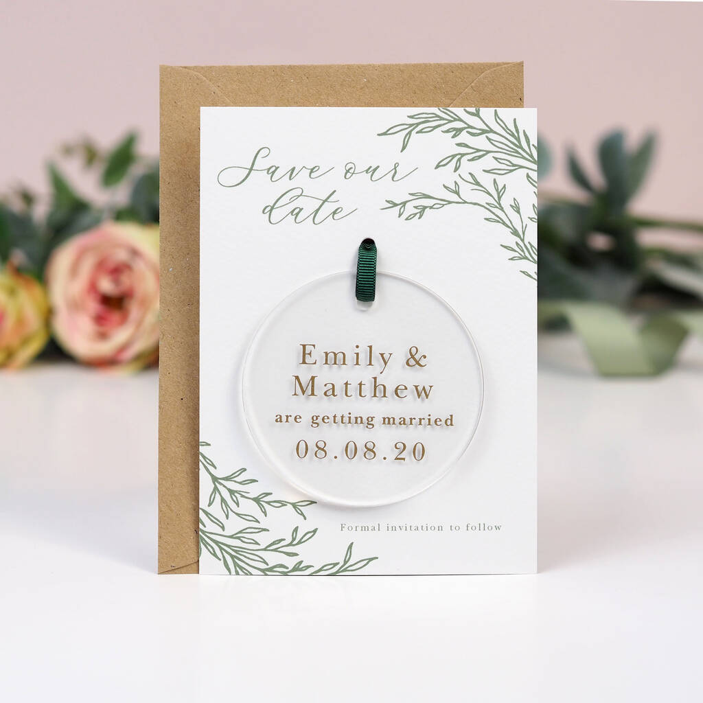 Delicate Foliage Hanging Acrylic Wedding Save The Date By Project ...