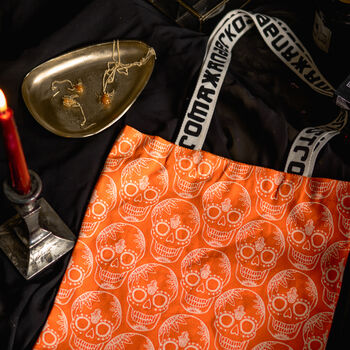 Halloween Orange Skull Tote Bag By Xander Kostroma, 3 of 3