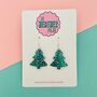 Snowfall / Blue Glitter Christmas Tree Earrings Small And Large, thumbnail 2 of 2