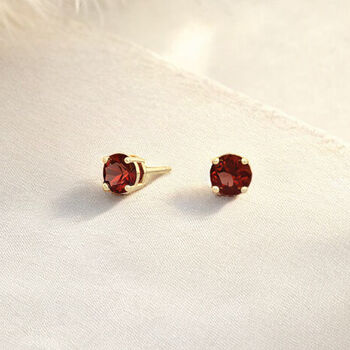 Solid 9ct Yellow Gold January Garnet Birthstone Stud Earrings, 3 of 8