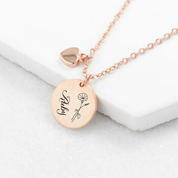 Personalised Birth Flower Matte Heart And Disc Necklace, 11 of 12
