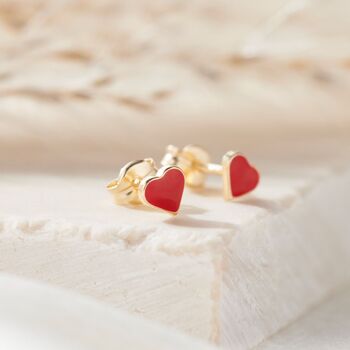 Enamel Heart 9ct Gold Stud Earrings, 3 of 5