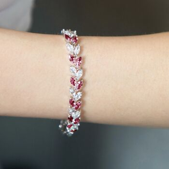 Red And Crystal Colour Leaf Design Tennis Bracelet, 2 of 4