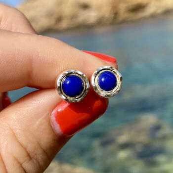 Maya Lapis Lazuli Stud Earrings Silver Or Gold Plated, 9 of 12