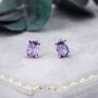 Sterling Silver Amethyst Purple Oval Cz Stud Earrings, thumbnail 1 of 12