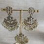 Indian White Gold Plated Kundan Pearl Earrings And Tikka Set, thumbnail 2 of 4