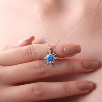 Blue Opal Sun Sterling Silver Necklace And Earring Set, 6 of 6