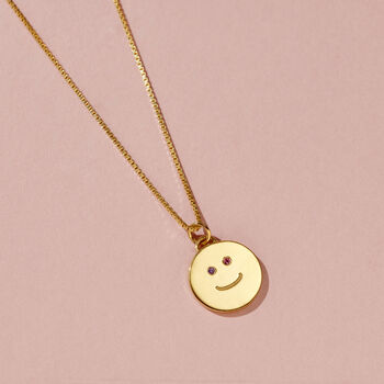 Happy Face Birthstone Disc Necklace, 2 of 8