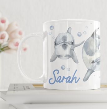 Personalised Dolphin Watercolour Name Mug With Dolphins, 2 of 4