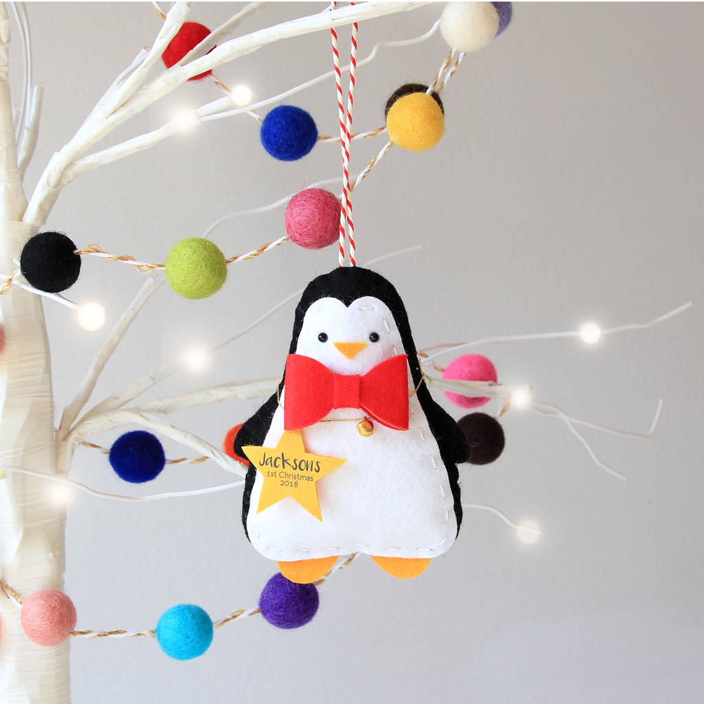 personalised penguin christmas decoration by miss shelly designs