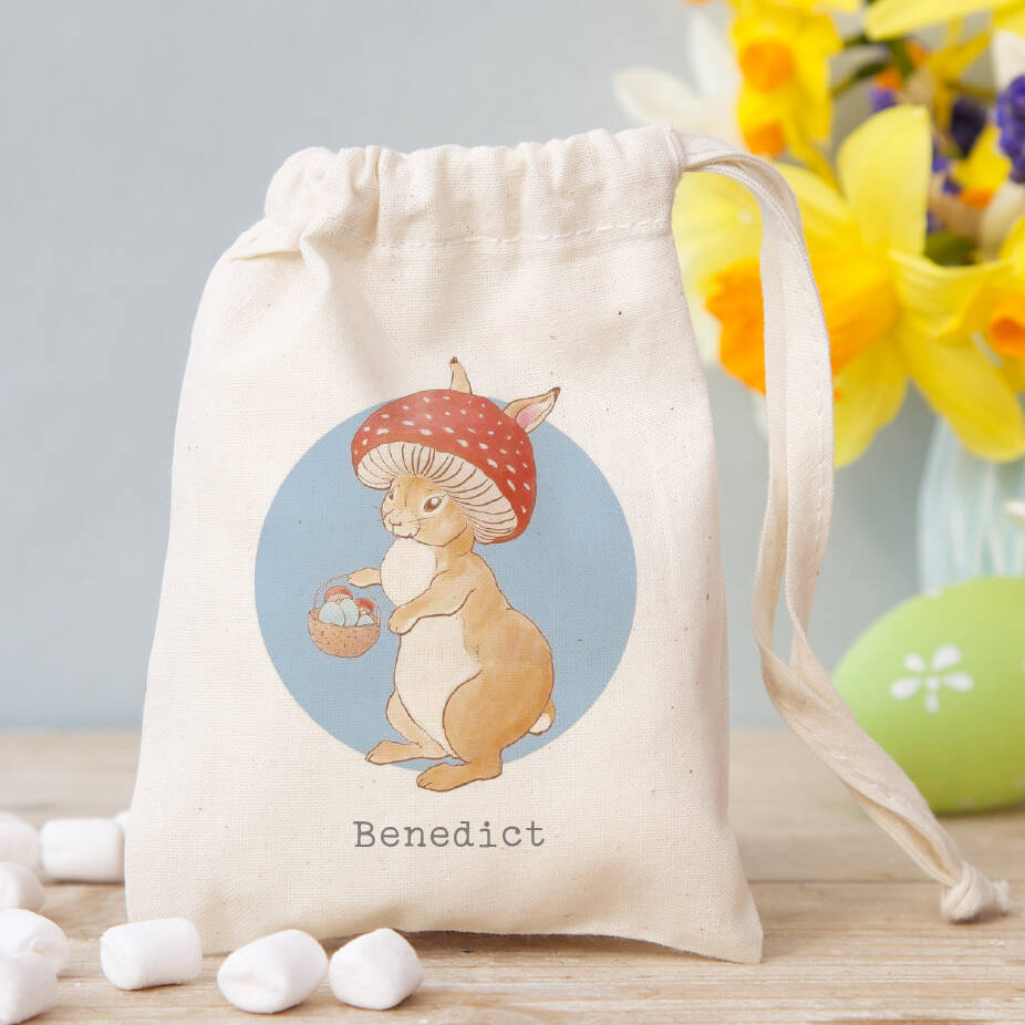 Mushroom Bunny Personalised Easter Sweet Bag, 1 of 2