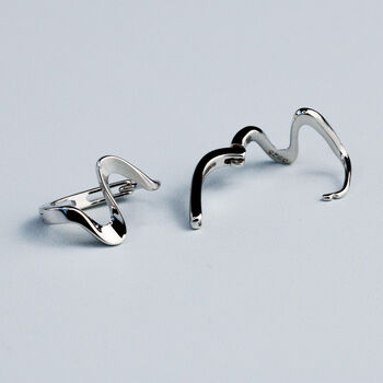 Sterling Silver Wave Huggie Hoop Earrings, 5 of 6