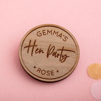 Personalised Wooden Hen Party Pin Badge, 2 of 2