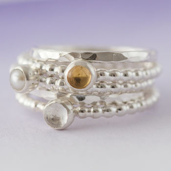 Sterling Silver Beaded Birthstone Stacking Rings, 3 of 3