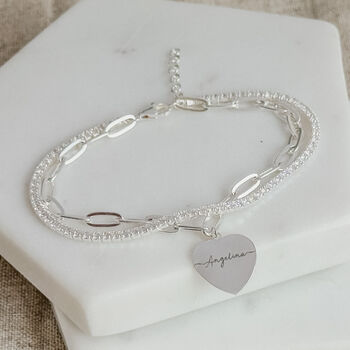 Sterling Silver Engraved Heart Paperclip Bracelet, 3 of 9