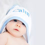 Personalised Hooded Baby Towel With Pink Or Blue Trim, thumbnail 3 of 11
