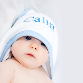 Personalised Hooded Baby Towel With Pink Or Blue Trim, 3 of 11