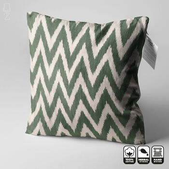 Green Zig Zag Hand Woven Ikat Cushion Cover, 6 of 10