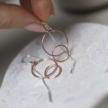 Sterling Silver Rose Gold Essential Dangly Earrings, 4 of 10