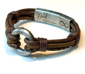 Personalised Mixed Brown Leathers Memorial Bracelet With 'Circle Of Life' Urn For Ashes, 6 of 11