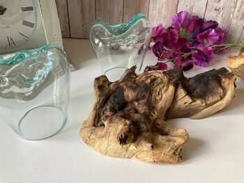 Handcrafted Double Molten Glass On Driftwood Melted Glass Bowl, 8 of 12