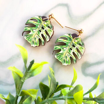 Bright Monstera Leaf Plant Earrings, 2 of 12