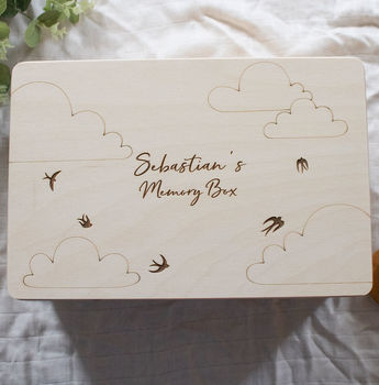 Personalised Memory Box With Bird And Cloud Design, 3 of 7