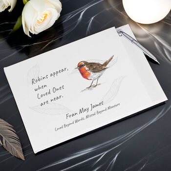 Personalised Robins Appear Condolence Guest Book, 2 of 5