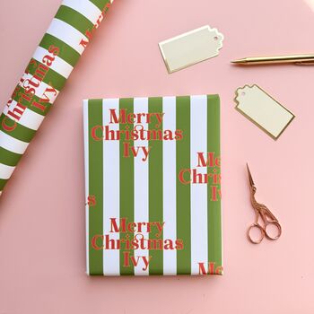 Personalised Candy Cane Stripe Christmas Wrapping Paper, 3 of 4