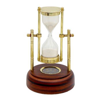 Personalised Three Minute Hourglass With Wooden Base And Compass, 5 of 9