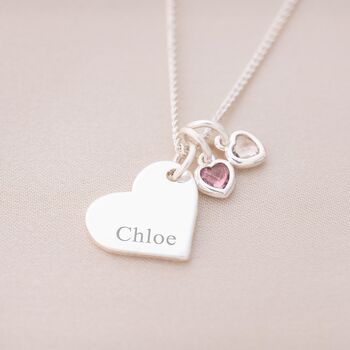 Heart Charm And Birthstone Personalised Name Necklace, 4 of 10