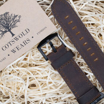 Personalised Dark Brown Leather Strap For Apple Watch, 2 of 8