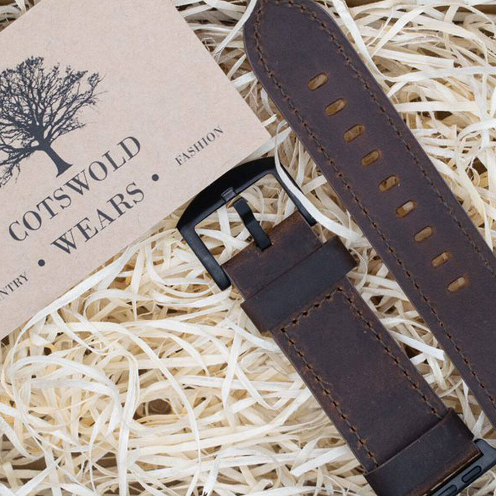 Personalised Dark Brown Leather Strap For Apple Watch, 1 of 8