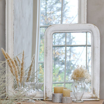 Distressed Antique Cream Wooden Wall Mirror, 2 of 3
