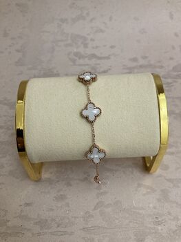 Rose Gold White Clover Charm Bracelet, 5 of 5