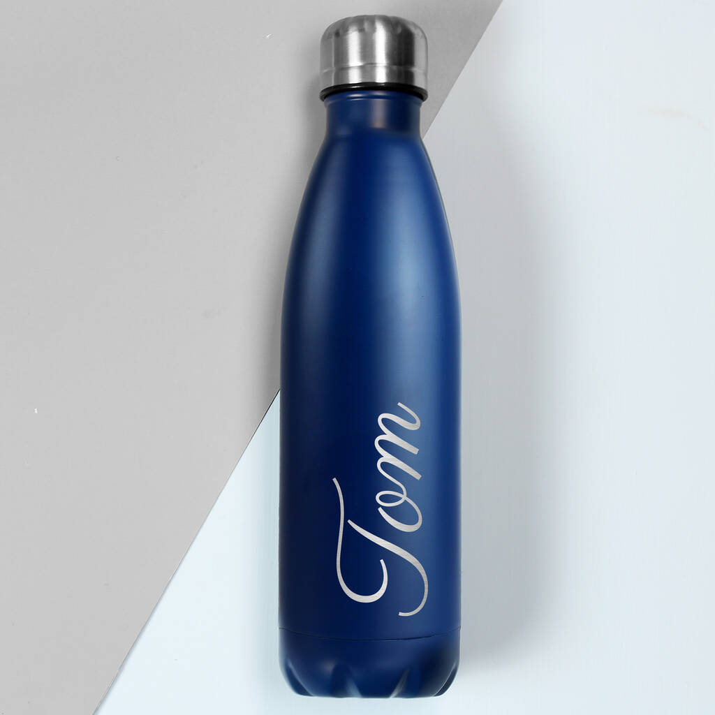 Personalised Blue Metal Insulated Drinks Bottle By Blackdown Lifestyle ...