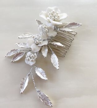 White Porcelain Floral Hair Comb, 5 of 5