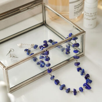 925 Sterling Silver Lapis Lazuli Crystal Chip Necklace, 3 of 5