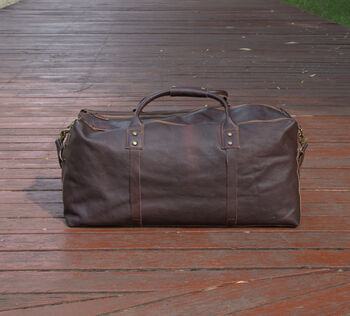 Genuine Leather Holdall Luggage In Brown, 3 of 12
