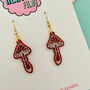 Red Mushroom Illustrated Glitter Earrings, thumbnail 2 of 2