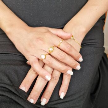 Rose Quartz October Birthstone Sun Gold Plated Ring, 2 of 4