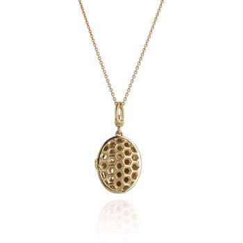 Honeycomb Locket Gold Plated Sterling Silver, 2 of 12