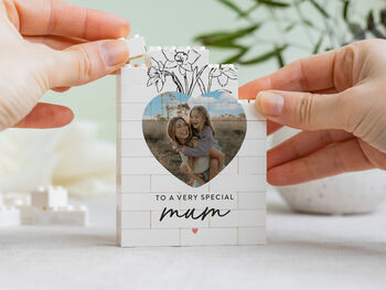 Personalised Heart Photo Block Keepsake With Daffodils, 'Very Special Mum' Mother's Day And Birthday Gift, 9 of 12