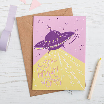 'Cosmic Birthday Wishes' Spaceship Birthday Card, 4 of 5