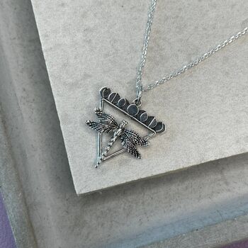 925 Sterling Silver Dragonfly Moon Phases Necklace, 2 of 12