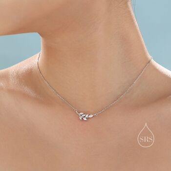 Clear Cz Leaf Pendant Necklace In Sterling Silver, 3 of 12
